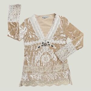 Y2K Passion Concept Velour BabyDoll Beaded Lace Top